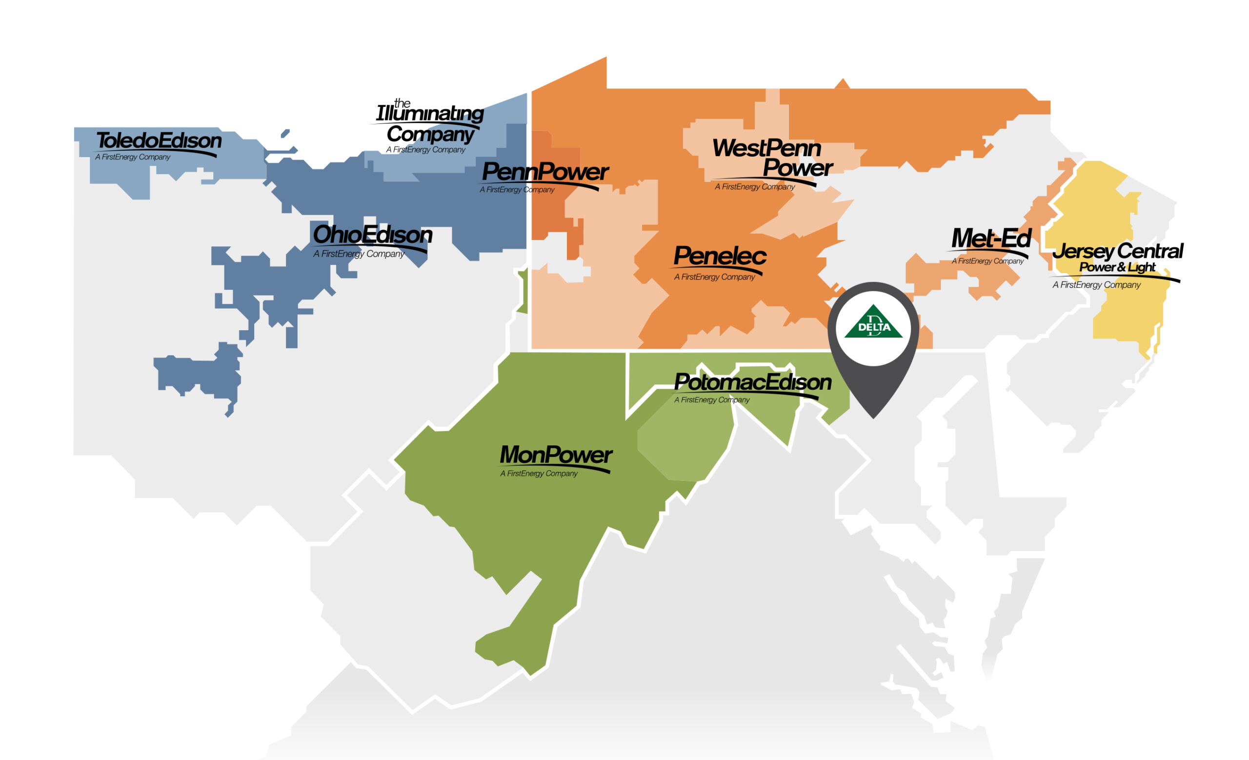 FirstEnergy Service Territory Map with Delta logo